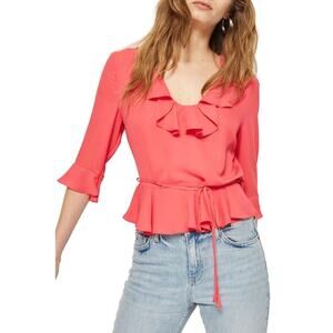 TOPSHOP Phoebe Frilly Blouse - Fuchsia  Size 6  NWT